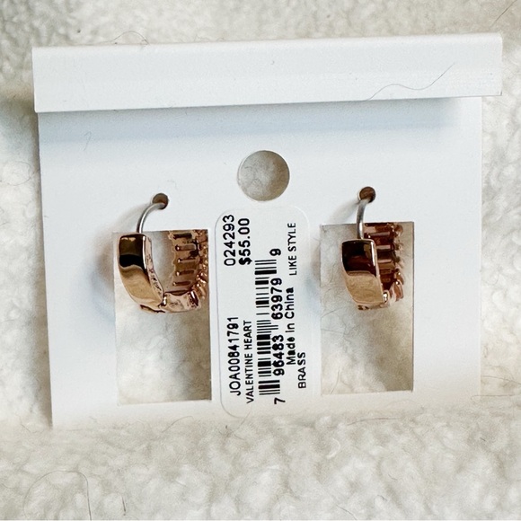 Fossil Gold Brass Tone Valentine Pink Cubic Zirconia Huggie Hoop Earrings, NWT - Picture 9 of 15